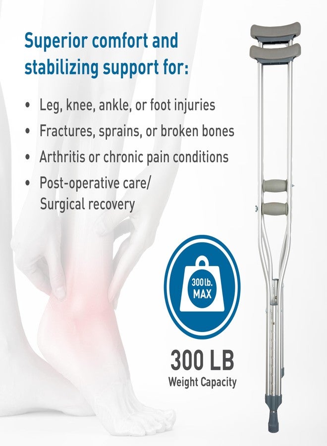 بودي ميد عكازات ألومنيوم من BodyMed، صغيرة (زوج) - ارتفاع قابل للتعديل (من 4 أقدام و6 بوصات إلى 5 أقدام)، تصميم خفيف الوزن، وسائد مبطنة تحت الإبط ومقابض لليد، أطراف مطاطية مانعة للانزلاق - تتحمل وزنًا يصل إلى 300 رطل - Image 5