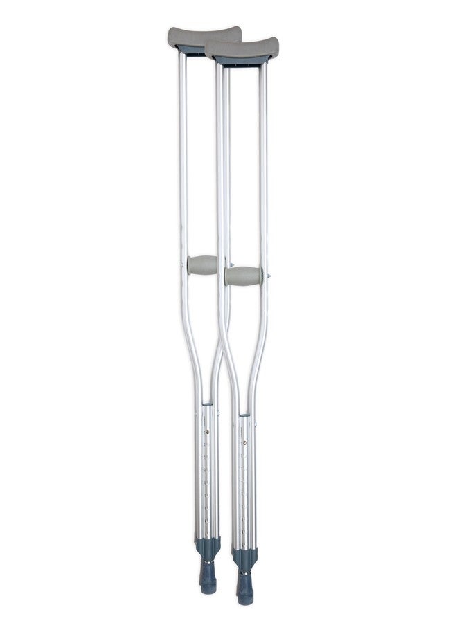 بودي ميد عكازات ألومنيوم من BodyMed، صغيرة (زوج) - ارتفاع قابل للتعديل (من 4 أقدام و6 بوصات إلى 5 أقدام)، تصميم خفيف الوزن، وسائد مبطنة تحت الإبط ومقابض لليد، أطراف مطاطية مانعة للانزلاق - تتحمل وزنًا يصل إلى 300 رطل - Image 1