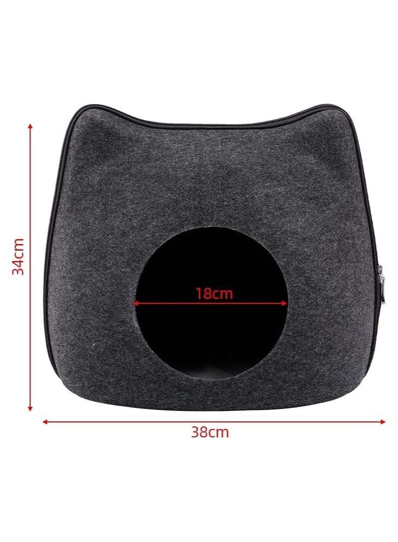 Generic Pet Beds Portable Gray Cat Shape Pet Bed Cat Cave Sleeping Bag Zipper Egg Shape Felt Cloth Pet House Nest Cat Basket With Cushion  - Image 4