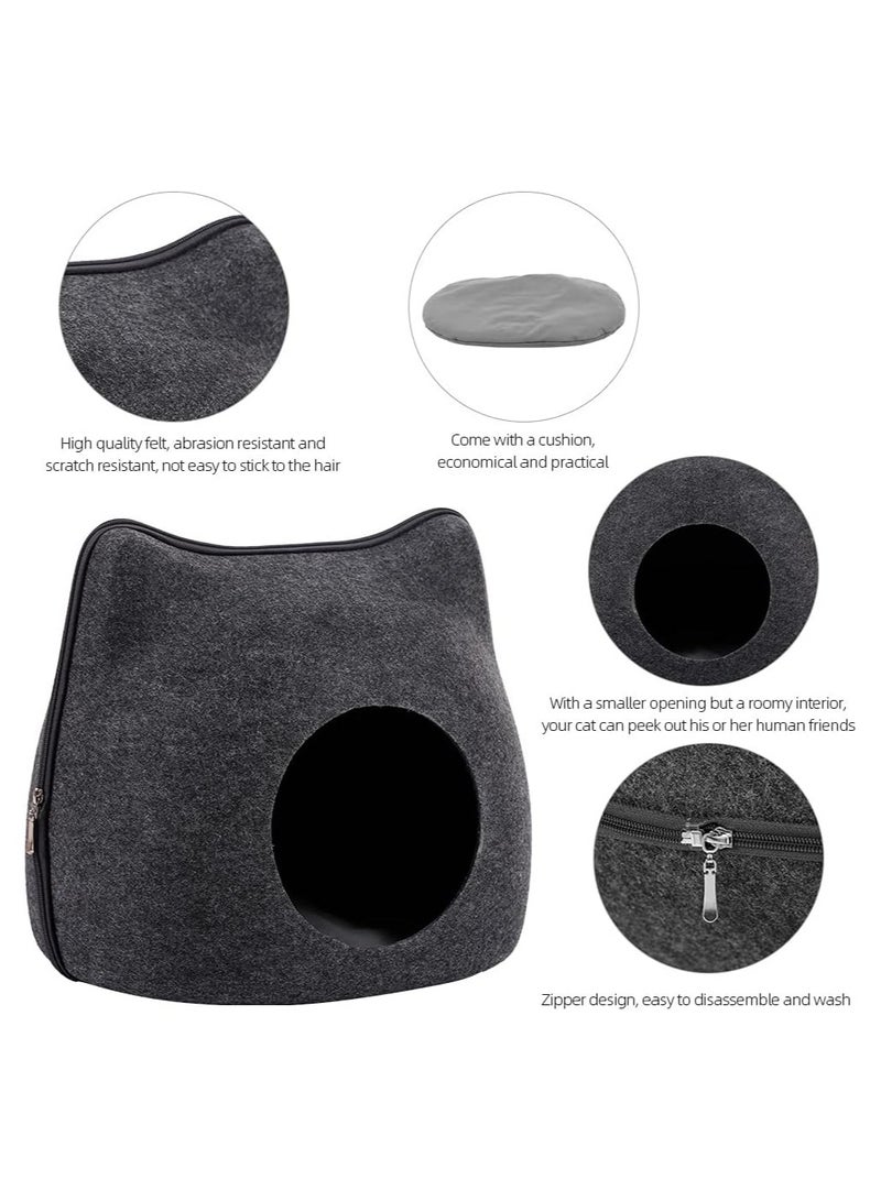 Portable Cat Bed with Washable Cushion - Soft Gray Cave Design, Zipper Closure & Non-Slip Bottom for Indoor Cats, Cozy Pet Sleeping Bag - Image 2