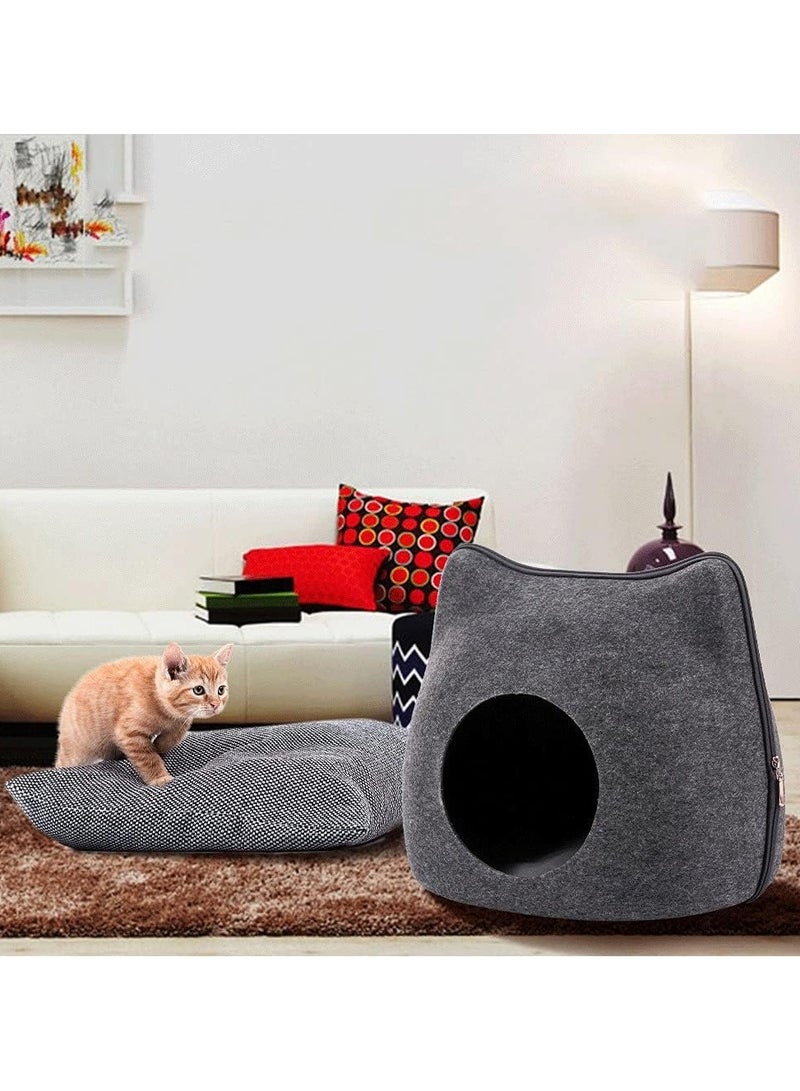 Portable Cat Bed with Washable Cushion - Soft Gray Cave Design, Zipper Closure & Non-Slip Bottom for Indoor Cats, Cozy Pet Sleeping Bag - Image 1