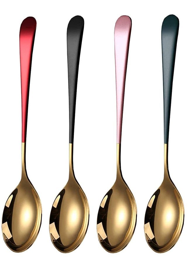 Eletree Soup Spoons Stainless Steel, Round Head Soup Spoons, Modern Thick Short handle SUS304 Korean Spoon,Dinner Metal Spoons for Soup, Grain,Dessert,Milk,Tea,Coffee,7.2 Inch (ColorMayVary) (Set of 4) - Image 1