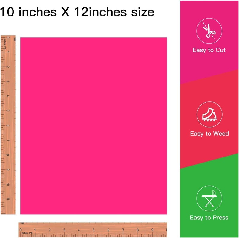 JANDJPACKAGING Neon Pink HTV Heat Transfer Vinyl - 10 Pack HTV Vinyl Compatible with Cricut Cutting Machine, Silhouette Cameo, Bonus PTFE for Heat Press Machine - Image 2