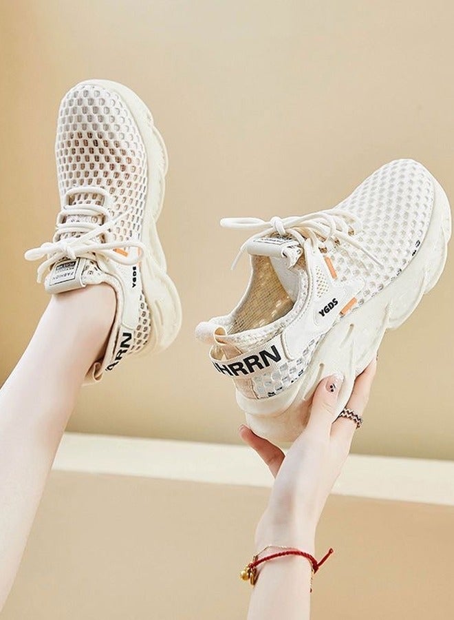 ZCM-HAPPY Hollow Mesh Sneakers for Women - Summer Casual Breathable Thin Athletic Shoes with Soft Bottom for Running, Couple Style Flying Woven Sports Shoes - Image 2