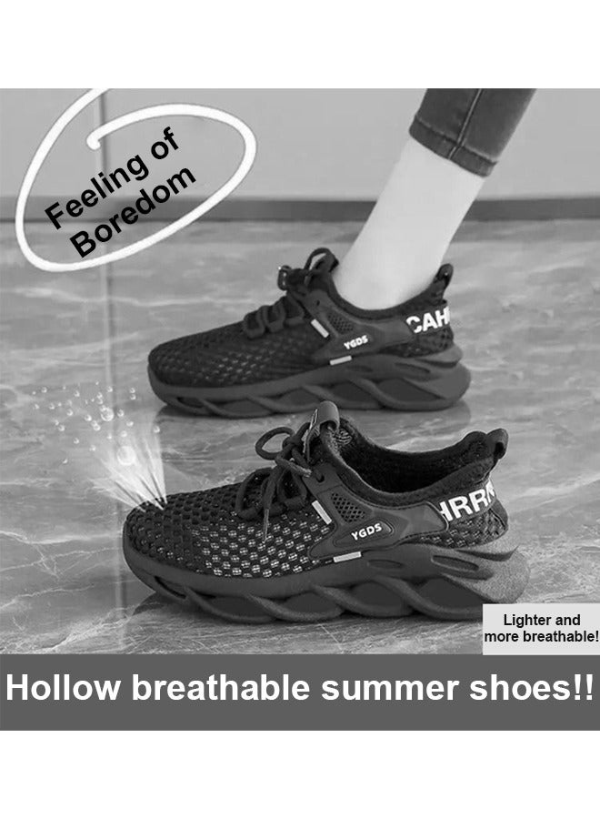 ZCM-HAPPY Hollow Mesh Sneakers for Women - Summer Casual Breathable Thin Athletic Shoes with Soft Bottom for Running, Couple Style Flying Woven Sports Shoes - Image 3