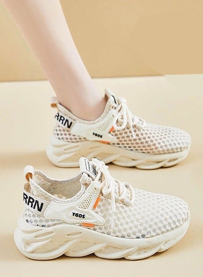 ZCM-HAPPY Hollow Mesh Sneakers for Women - Summer Casual Breathable Thin Athletic Shoes with Soft Bottom for Running, Couple Style Flying Woven Sports Shoes - Image 1