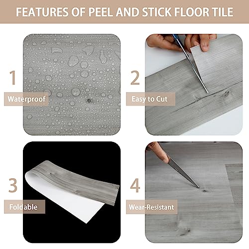 Dureidos 20-Pack 30 Sq.Ft Peel and Stick Floor Tile, Natural Grey Wood Grain Look, Self Adhesive and Waterproof Vinyl Flooring for Transfer Bathroom, Kitchen, Living Room, Bedroom - Image 5