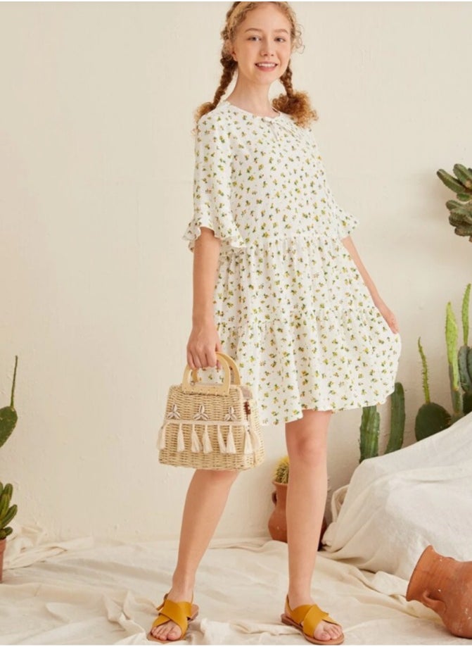 Shein - SHEIN Teen Girls Flounce Sleeve Ditsy Floral Dress - Image 1