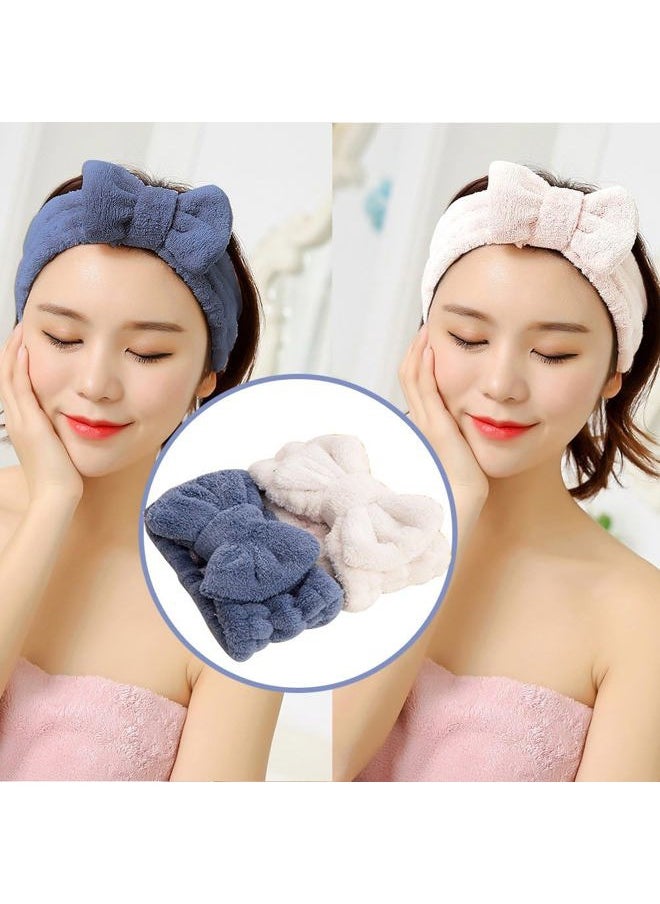 SweetCat SweetCat Microfiber Bowtie Headbands, Extrame Soft & Ultra Absorbent, Comfort to Makeup Wash Spa Yoga Shower Facial Hair Band for Girls and Women (Blue+White)  - Image 3