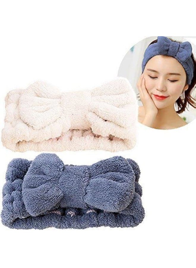 SweetCat SweetCat Microfiber Bowtie Headbands, Extrame Soft & Ultra Absorbent, Comfort to Makeup Wash Spa Yoga Shower Facial Hair Band for Girls and Women (Blue+White)  - Image 1