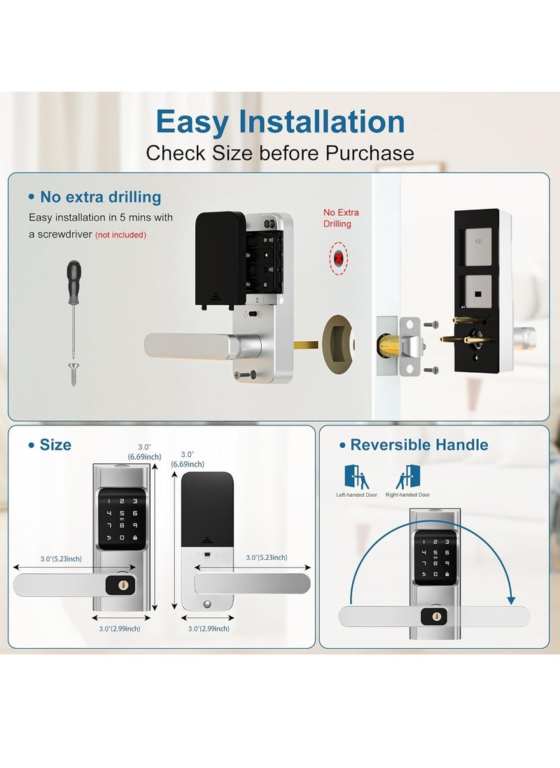 Generic - Smart Keypad Door Lock with Handle - Fingerprint Door Lock, Keyless Entry Electronic Door Lock, 6 in 1 APP Control/Fingerprints/IC Cards/Passcode/Keys Biometric Front Door Lock for Home Office - Image 1