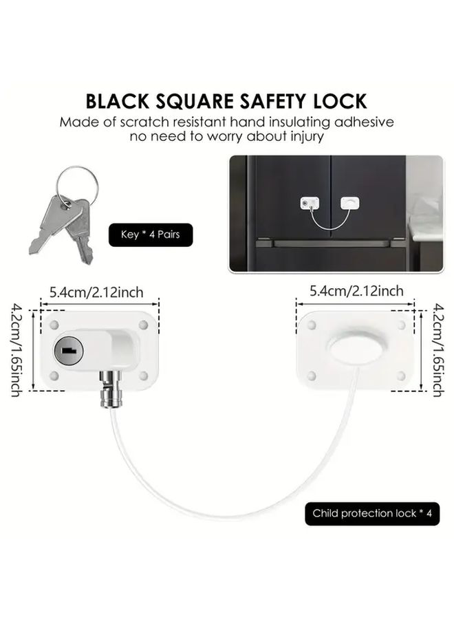 4 Pcs White Non Tampering Protective Lock With Key Self Adhesive Anti Theft Safety For Refrigerator Cabinet - Image 2