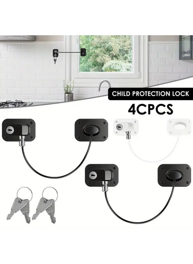 4 Pcs White Non Tampering Protective Lock With Key Self Adhesive Anti Theft Safety For Refrigerator Cabinet - Image 1