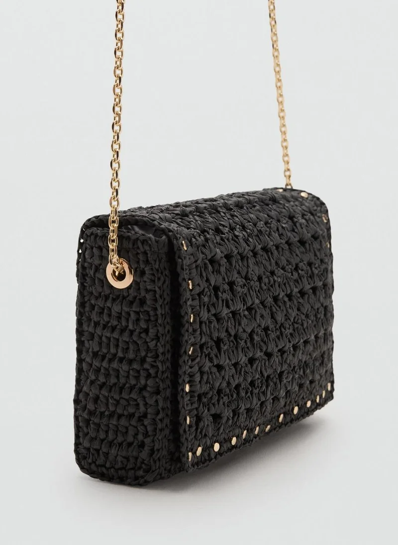 MANGO Natural fibre shoulder bag with studs