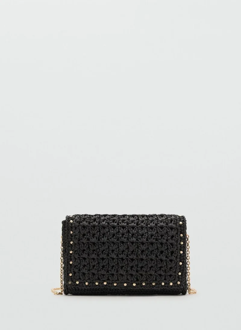 MANGO Natural fibre shoulder bag with studs