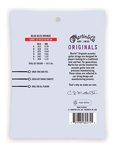 Martin Guitar Original Acoustic M140, 80/20 Bronze, Light-Gauge Guitar Strings - Image 2