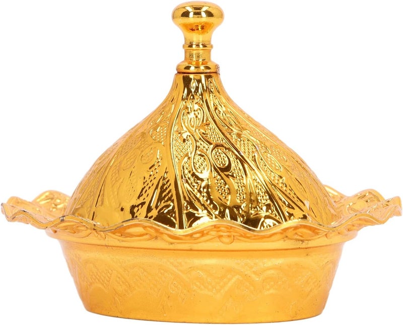 Turkish Sugar Bowl with Lid, Zinc Alloy Vintage Gold Candy Dish Brass Sugar Chocolate Serving Dish Bowl for Home and Kitchen Coffee Bar - Image 1