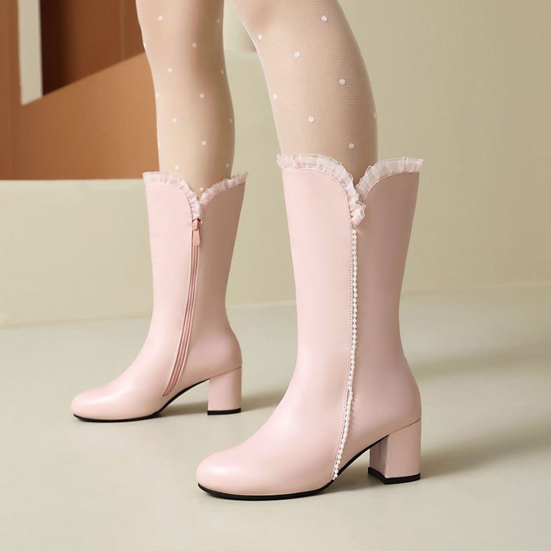 Thick Heel Boots 33-43 Size Code Fashion High Heel Calf Boots For Women - Image 2