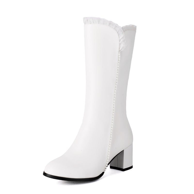 Thick Heel Boots 33-43 Size Code Fashion High Heel Calf Boots For Women - Image 1