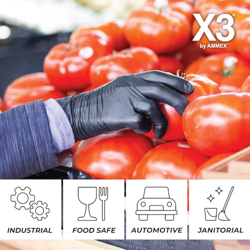 X3 Black Nitrile Gloves for Cooking Food Prep, Disposable, Latex Free, 3 Mil, Powder-Free, Textured, XX-Large, Case of 1000 - Image 5