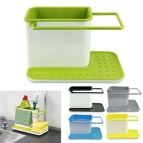 DIKSUL 3 in 1 Kitchen Sink Organiser Dish Wash Drainer Wall Mounted Stand with Sopnge Cloths Soap Holder Plastic Kitchen Sink Caddy Random Color - Image 4
