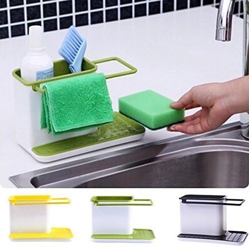 DIKSUL 3 in 1 Kitchen Sink Organiser Dish Wash Drainer Wall Mounted Stand with Sopnge Cloths Soap Holder Plastic Kitchen Sink Caddy Random Color - Image 2