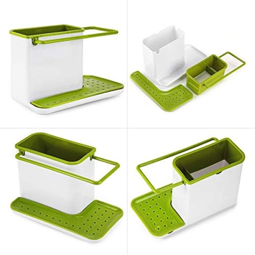 DIKSUL 3 in 1 Kitchen Sink Organiser Dish Wash Drainer Wall Mounted Stand with Sopnge Cloths Soap Holder Plastic Kitchen Sink Caddy Random Color - Image 3
