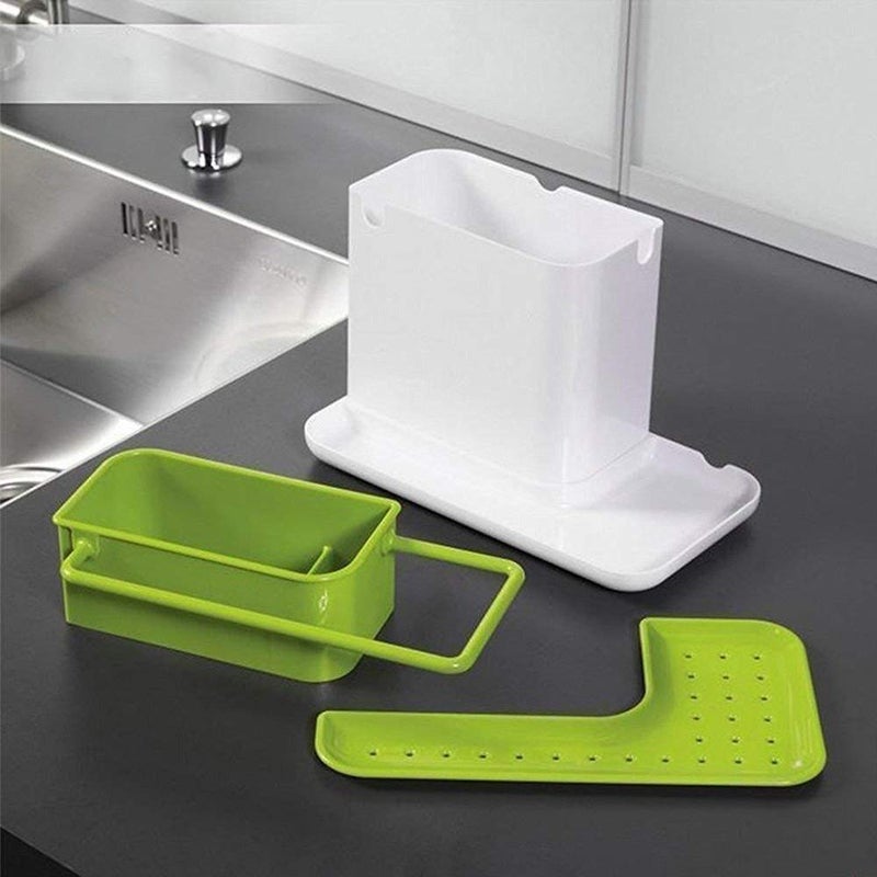 DIKSUL 3 in 1 Kitchen Sink Organiser Dish Wash Drainer Wall Mounted Stand with Sopnge Cloths Soap Holder Plastic Kitchen Sink Caddy Random Color - Image 5