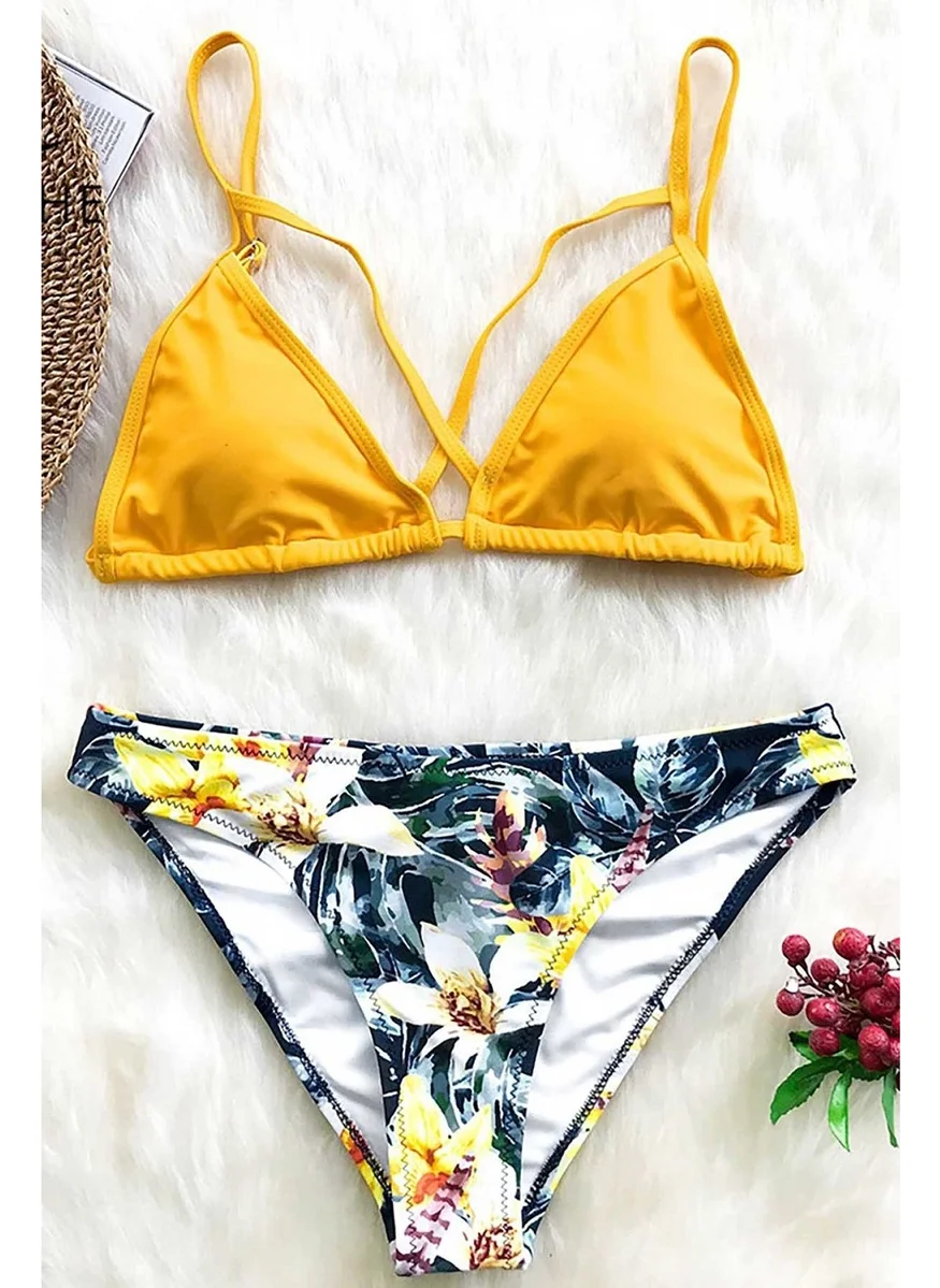 Angelsin Printed Yellow Bikini Top