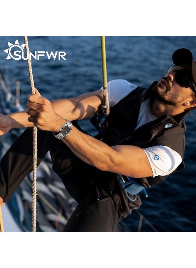 SUNFWR Compatible with Apple Watch Band 45mm 44mm 42mm for Men Women, Stainless Steel Metal iWatch Band with Case for Apple Watch Series 8/7/6/5/4/3/2/1/SE/SE2 (Silver, 42mm/44mm/45mm)