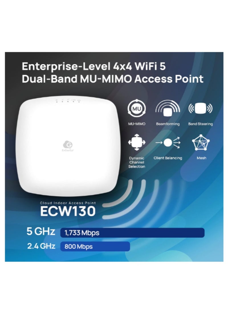 EnGenius Cloud Managed ECW130 Indoor Access Point, 4x4, MU-MIMO Dual-Band Wireless Access Point Reaching speeds of 1,733 Mbps on 5GHz and 800 Mbps on 2.4GHz (Power Adapter Not Included)