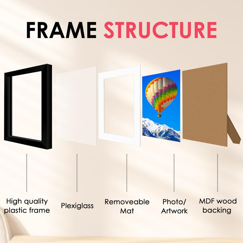 FIXSMITH 8x10 Picture Frame  Black Photo Frame with HD Plexiglass  Display Pictures 5x7 with Mat or 8x10 Without Mat  Picture Frames Collage for Tabletop or Wall Display  1 Pack - Image 4