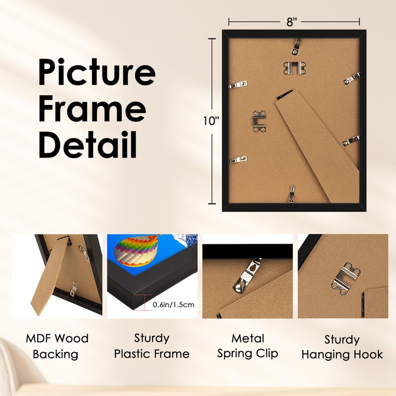 FIXSMITH 8x10 Picture Frame  Black Photo Frame with HD Plexiglass  Display Pictures 5x7 with Mat or 8x10 Without Mat  Picture Frames Collage for Tabletop or Wall Display  1 Pack - Image 3