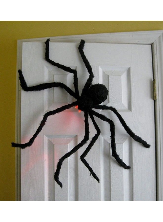Prextex عنكبوت عيد الهالوين مع عيون مضيئة (أضواء ليد) زينة بارتفاع 4 قدم عنكبوت شعري مزود بعيون حمراء عملاقة لعيد الهالوين الأفضل في الداخل/الخارج/عربة الجولف/الجدار - Image 1