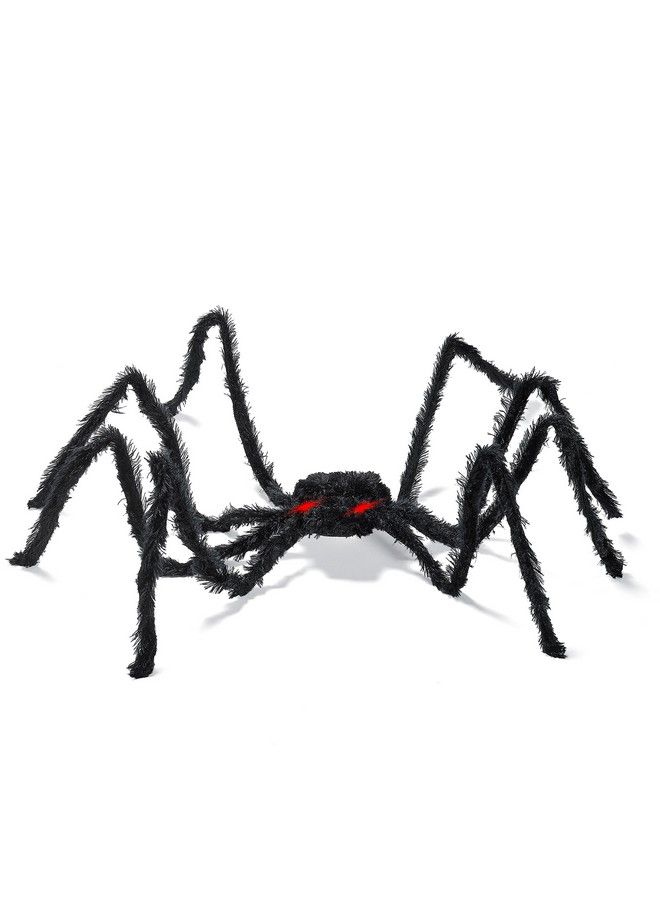 Prextex عنكبوت عيد الهالوين مع عيون مضيئة (أضواء ليد) زينة بارتفاع 4 قدم عنكبوت شعري مزود بعيون حمراء عملاقة لعيد الهالوين الأفضل في الداخل/الخارج/عربة الجولف/الجدار - Image 3