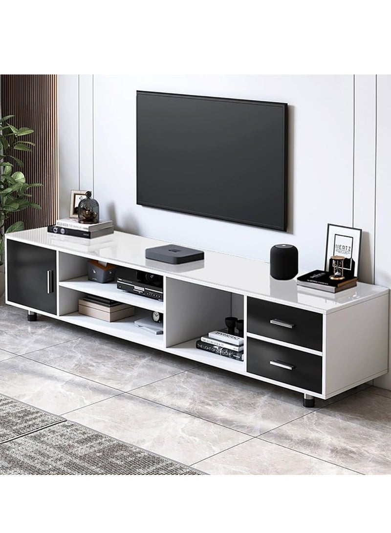 Generic TV Cabinet Morden TV Table Glass Desktop TV Stand with Drawers and Open Storage for Office Living Room Bedroom - Image 1