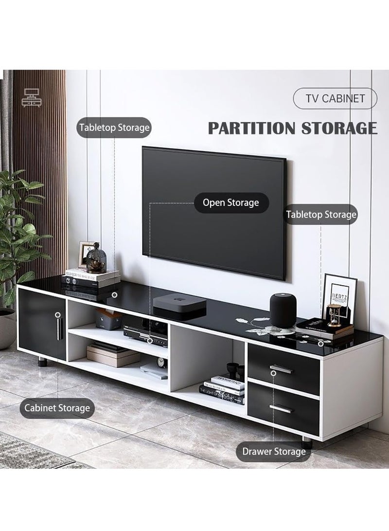 Generic TV Cabinet Morden TV Table Glass Desktop TV Stand with Drawers and Open Storage for Office Living Room Bedroom - Image 3
