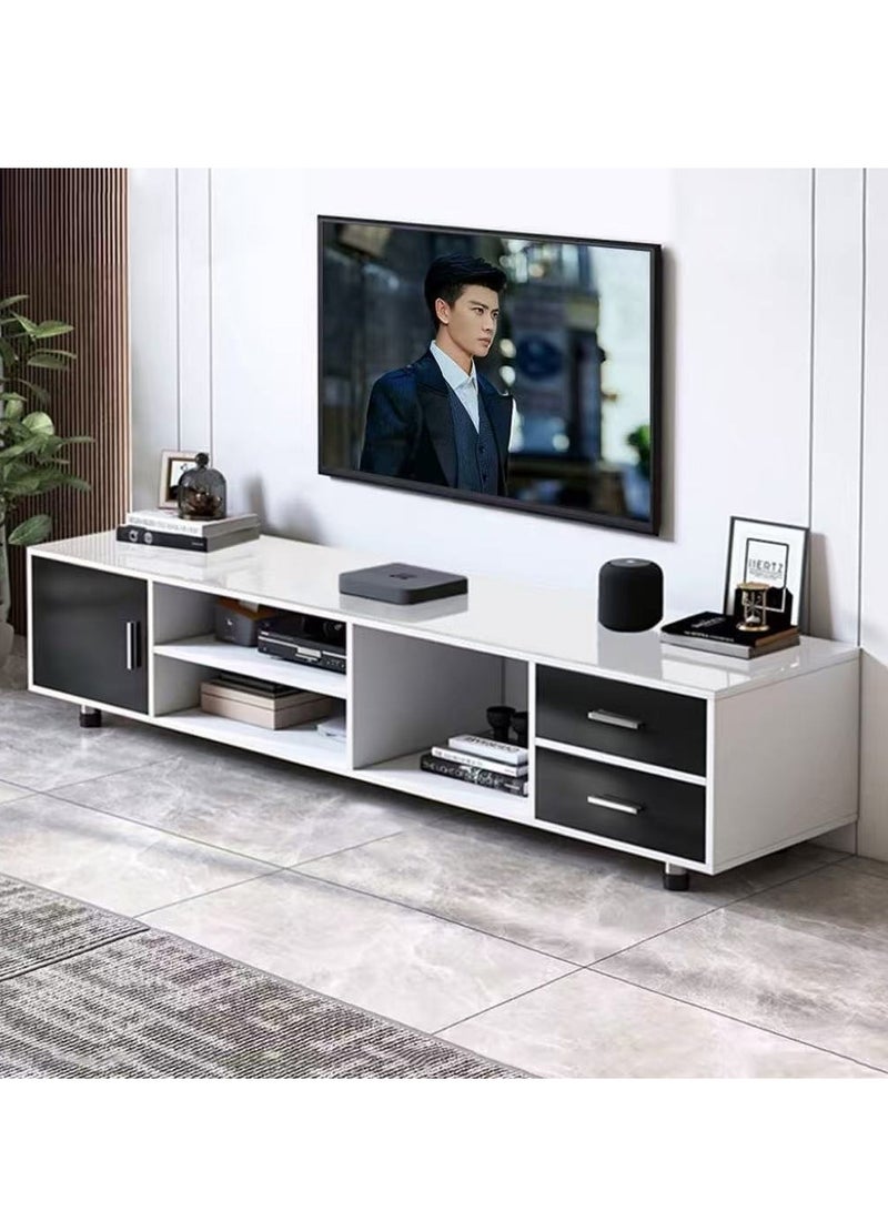 Generic TV Cabinet Morden TV Table Glass Desktop TV Stand with Drawers and Open Storage for Office Living Room Bedroom - Image 2