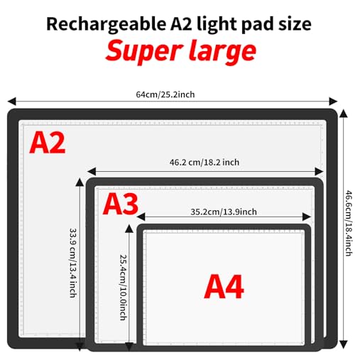 TOHETO Rechargeable A2 Light Pad for Diamond Painting 25.2''x18.4'', Magnetic Diamond Art Light Board, Wireless Lightbox for Tracing and Drawing, Cordless LED Light Table for Sketching, Weeding Vinyl - Image 2