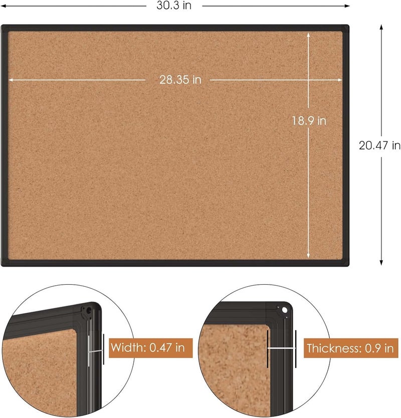 Board2by Cork Board Bulletin Board 20 x 30, Black Aluminium Framed Corkboard, Office Board for Wall Cork, Large Wall Mounted Notice Pin Board with 16 Push Pins for School, Home & Office - Image 4