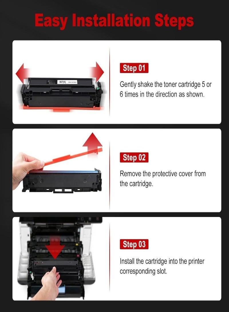 طقم خراطيش حبر كانون 067 – بديل لمجموعة حبر Canon 067 يعمل مع طابعات Canon ImageClass MF656Cdw وMF654Cdw وMF653Cdw وLBP632Cdw – أربع خراطيش (أسود، سماوي، أصفر، أرجواني) - Image 4
