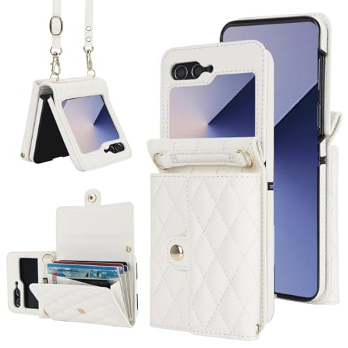 XIMAND for Samsung Galaxy Z Flip 6 Accordion Crossbody Wallet Case, 4 Card Slots, RFID Blocking, and Adjustable Strap - Stylish and Versatile Accessory for The Modern Chic Woman (White) - Image 1