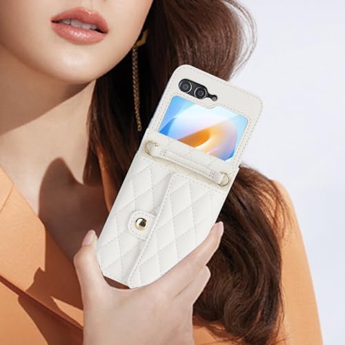 XIMAND for Samsung Galaxy Z Flip 6 Accordion Crossbody Wallet Case, 4 Card Slots, RFID Blocking, and Adjustable Strap - Stylish and Versatile Accessory for The Modern Chic Woman (White) - Image 3
