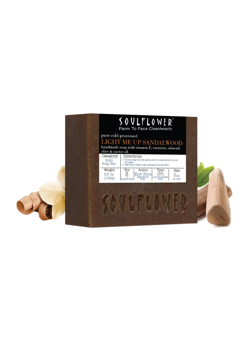 Soulflower Light Me Up Sandalwood Soap With Sandalwood, Turmeric, Ashwagandha, Vitamin E For Skin Brightening - 100% Pure, Natural Cold Processed, Handmade Soap  - Image 1