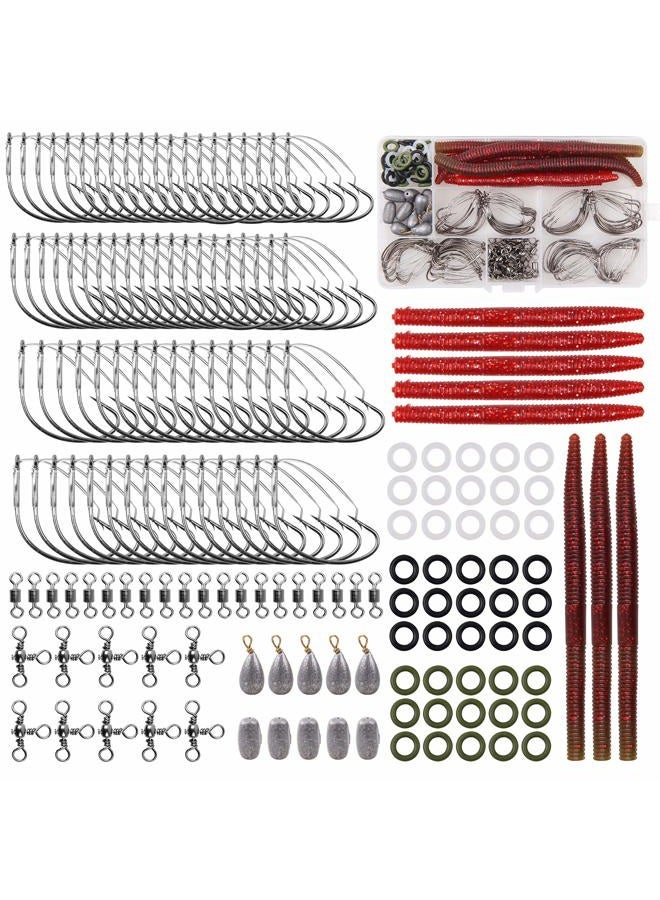 Shaddock Fishing Weedless Wacky Hook Set - 163PCS Soft Baits Stainless Steel Guard Wacky Hooks Silicone Wacky Rig O-Rings Worm Soft Plastic Baits for - Image 1