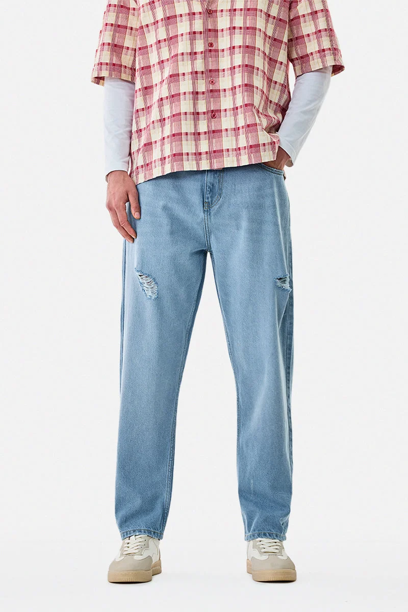 SNITCH Light Blue Solid Relaxed Streetwear Jeans