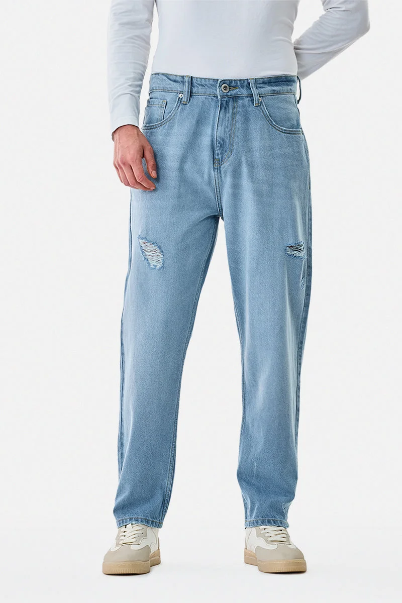 SNITCH Light Blue Light Blue Solid Relaxed Streetwear Jeans for Men | Best Price UAE