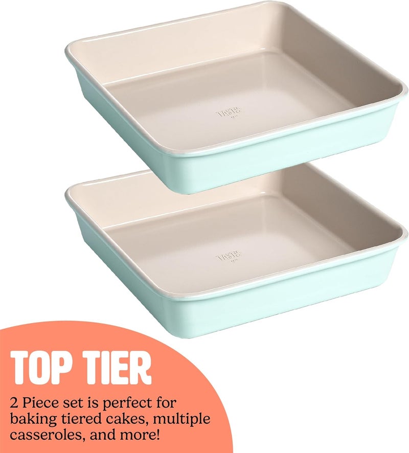 Tasty طقم صواني كعك مربعة سيراميك نظيفة، 2-pack من صواني كعك 9 بوصة، فولاذ مؤكسد متين لنتائج احترافية، طلاء سيراميك غير لاصق نظيف، آمن للاستخدام في الفرن حتى 425°F، آمن في غسالة الصحون، أكوا - Image 5