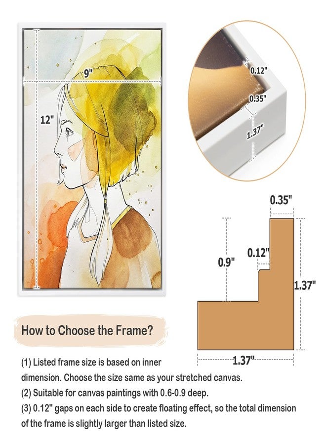 FOLKOR Floater Frame for 9x12 Canvas Paintings with 0.6-0.8” Deep, 2 Pack Canvas Floating Frame for Oil Paintings Art Prints Artwork, Horizontal or Vertical Display for Home Wall Decor (White) - Image 3