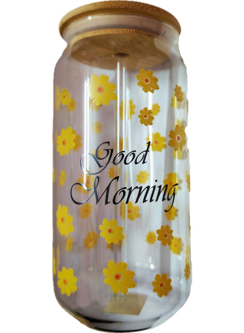 Glass Mug with Bamboo Lid and Glass Straw